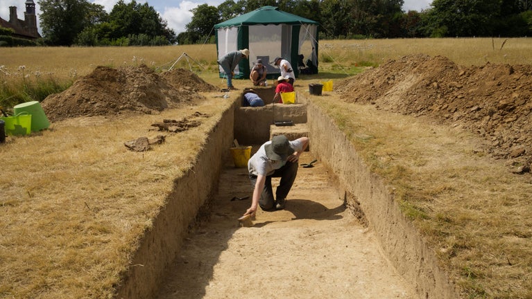 An open trench for an archaeological dig